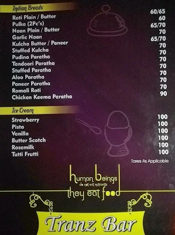 Tranz Bar menu 