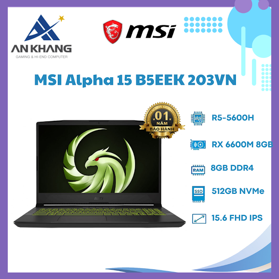 Laptop Msi Gaming Alpha 15 B5Eek - 203Vn (Ryzen 5 5600H/Ram 8Gb/512Gb Ssd/ Windows 11) - Hàng Chính Hãng - Bảo Hành 12 Tháng