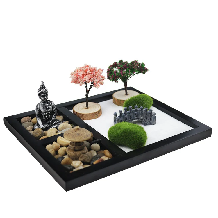 Mesa de arena Zen para el hogar, decoración con resina, sencilla y en miniatura. Incluye figuras de Buda para meditación y relajación.