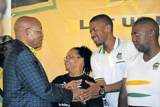 BIG GUNS: President Zuma at the Amathole conference yesterday with PEC member Thandiwe Kenye and Amathole regional secretary Teris Ntuthu Picture: THABANG MASEKO