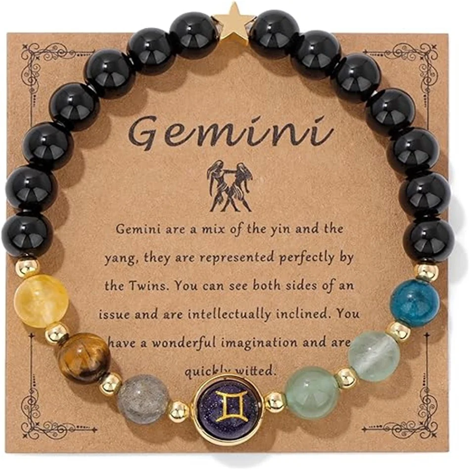 Bracelet perlé 12 constellations homme femme Pierre naturelle Bijou astrologique Cadeau signe du zodiaque