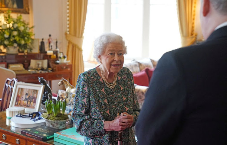 Britain's Queen Elizabeth speaks during an audience where she met the incoming and outgoing Defence Service Secretaries at Windsor Castle in Windsor, Britain, February 16, 2022.