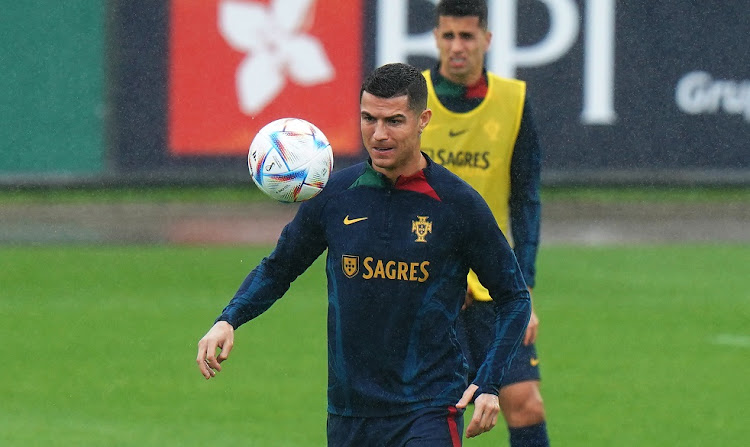 Cristiano Ronaldo during a Portugal training session before the 2022 World Cup at Cidade do Futebol FPF in Oeiras, Portugal on November 15 2022. The player's club, Manchester United, have released him.