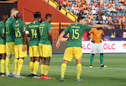 Dean Furman of South Africa directs defence during the Afcon Group D opening match against Ivory Coast in Cairo on June 24 2019.  