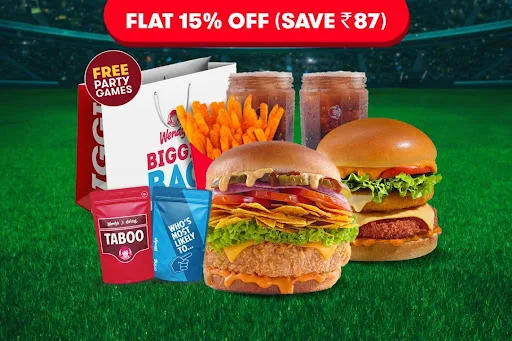 Flat 15% Off On 2 Premium Non Veg Burgers + Fries + 2 Beverages