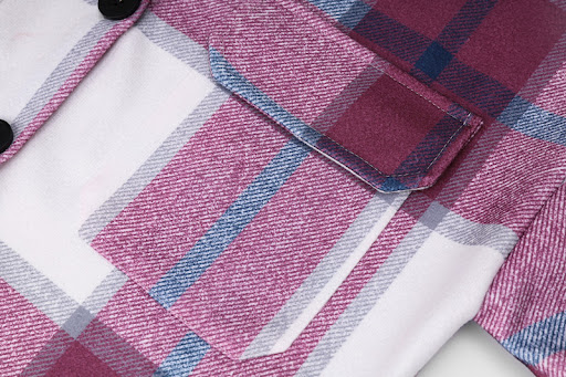 Title 8, Long Sleeve Shirt Collar Double Pocket Plaid Wo...
