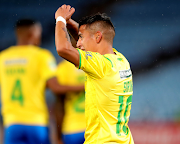 Mamelodi Sundowns midfielder Gaston Sirino celebrates after he scored the opening goal during the Nedbank Cup quarterfinal against Summerfield Dynamos at Loftus on Saturday.
