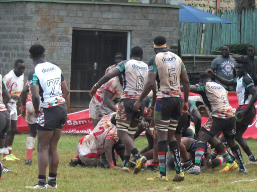 Nondies and Harlequins players in a Kenya Cup match at the Ruaraka Grounds on Saturday, December 15, 2018. /