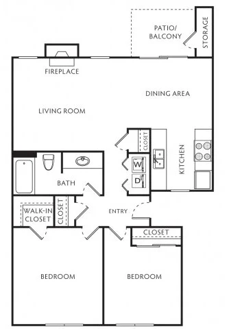 Go to Two Bed, One Bath Platinum Floorplan page.