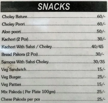Chandra Sweets menu 