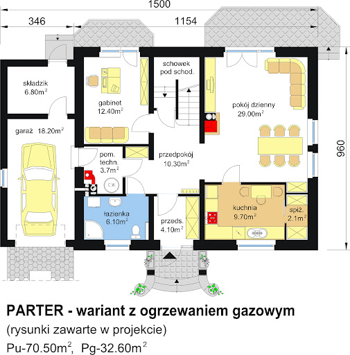 BW-20 wariant 1, energooszczędny - Rzut parteru - propozycja adaptacji - wersja z ogrzewaniem gazowym