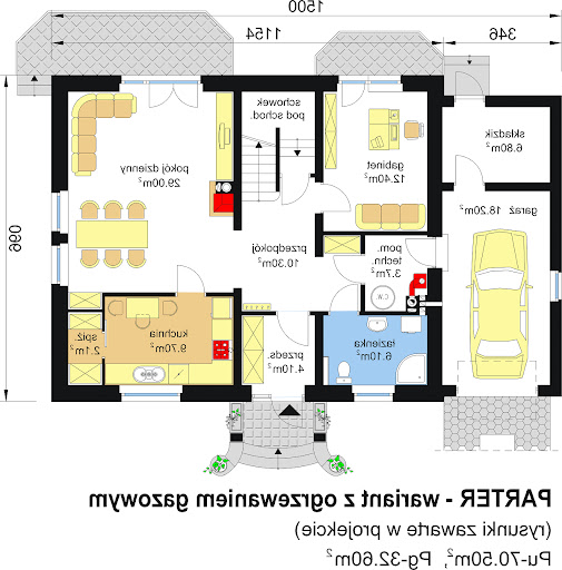 BW-20 wariant 1, energooszczędny - Rzut parteru - propozycja adaptacji - wersja z ogrzewaniem gazowym