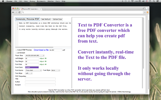 Screenshot of Text to PDF Instant Converter