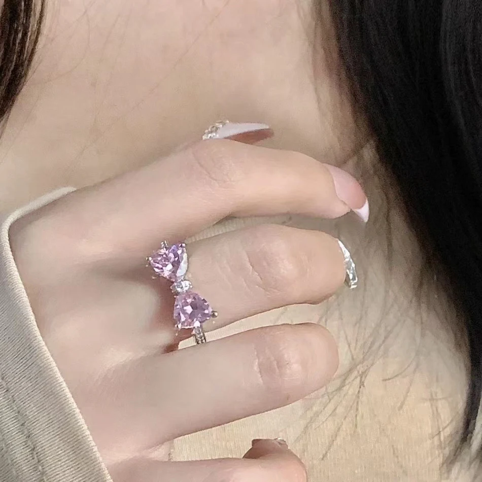 Bague Princesse Rose Noeud Diamant et Zircon pour Fille Française Micro-sertie Bijou Idéal Cadeau.