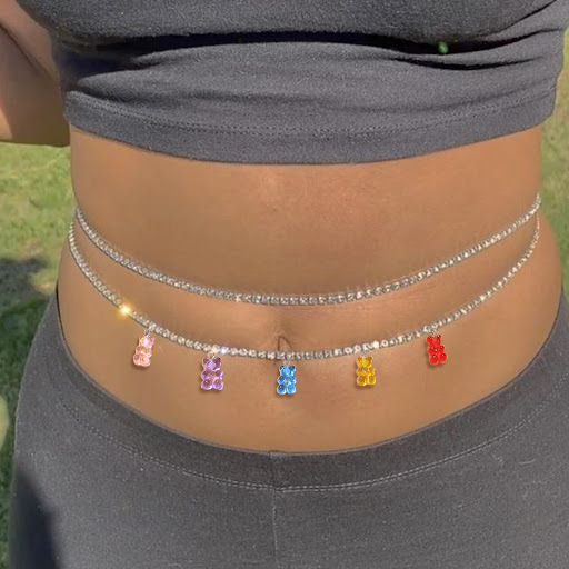 Title 2, Candy Color Resin Bear Rhinestone Waist Chain, ...