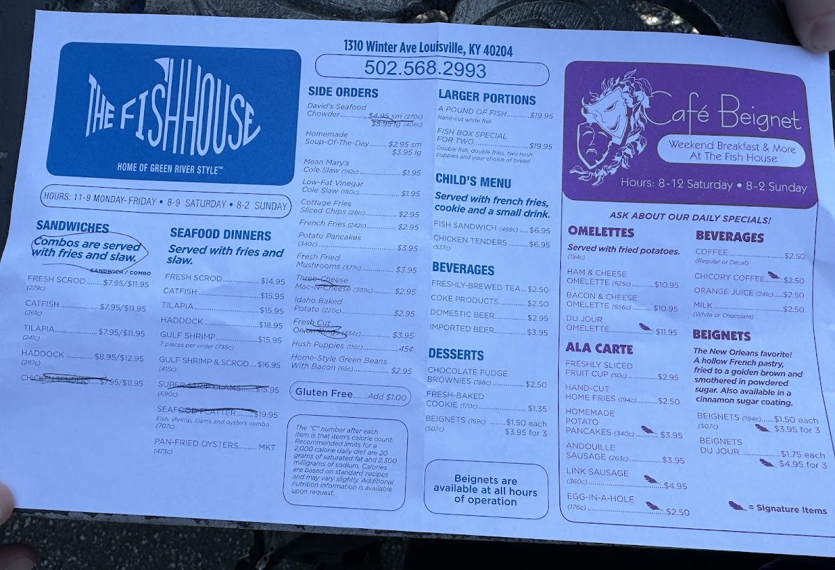 The guy taking the order, told me that everything that is not crossed out they can make gluten-free. He also circled the fact that everything comes with the coleslaw and fries.