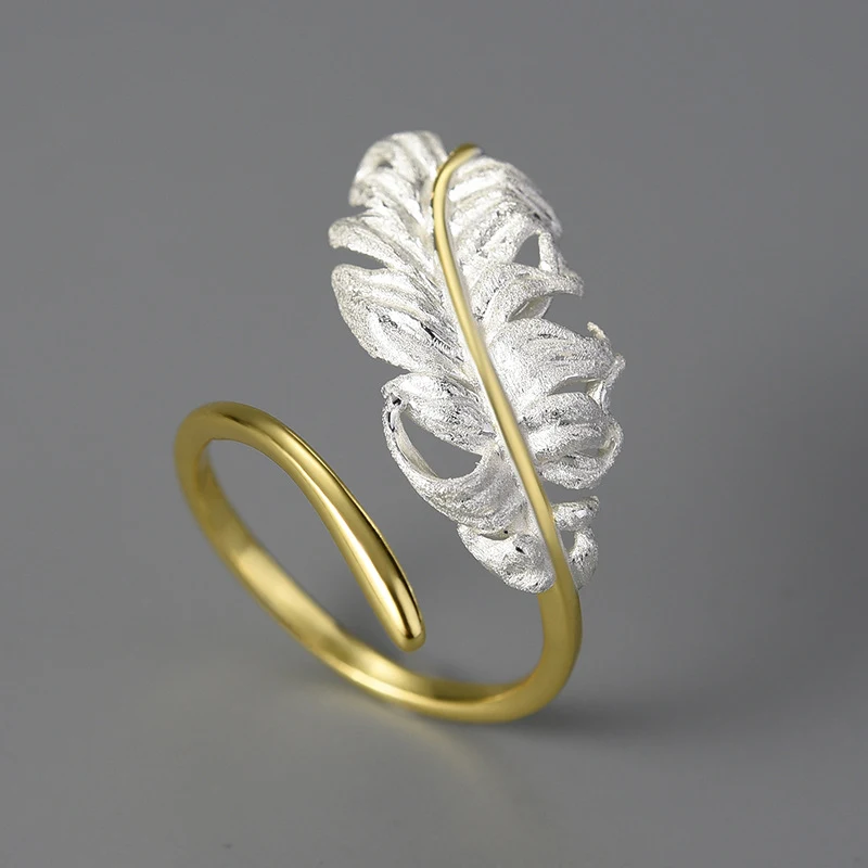 Bague femme en argent S925 avec flocon de neige et plume d'oie, style ancien et tempérament artistique, bijou unique, cadeau parfait.