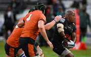 Bongi Mbonambi of the Sharks in action during their United Rugby Championship (URC) clash against Edinburgh at Kings Park in Durban.
