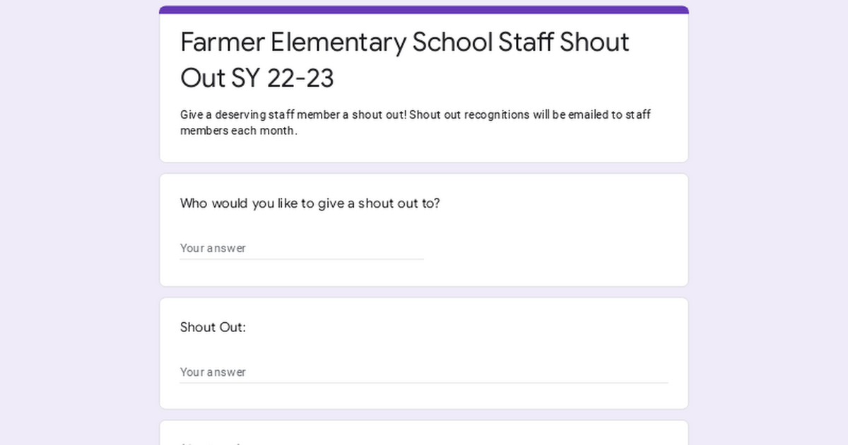 Farmer Elementary School Staff Shout Out SY 22-23