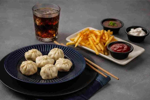 Veg Steamed Momos + Any Drink + Fries