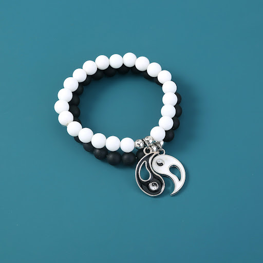 Title 8, Volcanic Stone Couple Bracelet Black and White ...