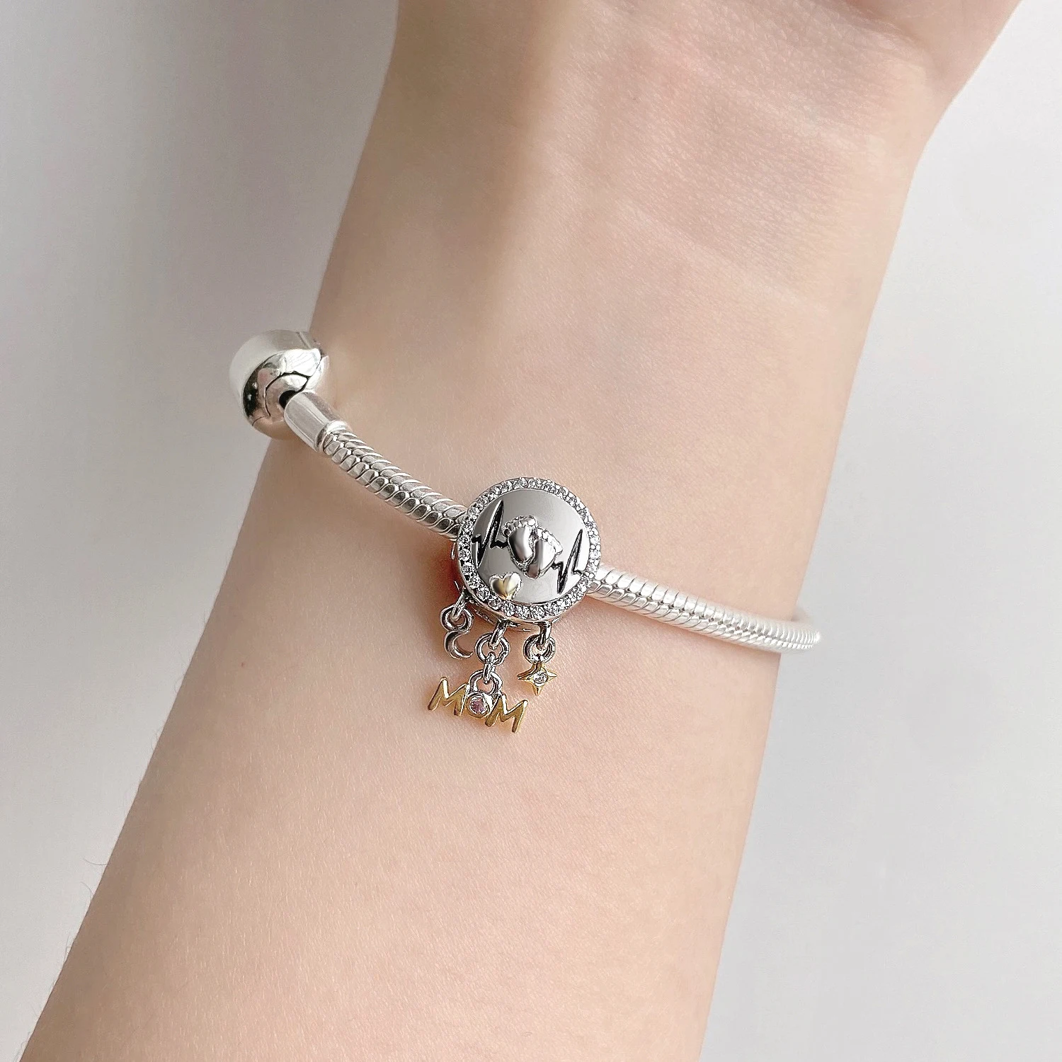 Title 1, S925 Sterling Silver Heartbeat Footprint Beads ...