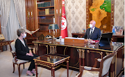 Tunisia's President Kais Saied meets with newly appointed Prime Minister Najla Bouden Romdhane, in Tunis, Tunisia on September 29 2021. 