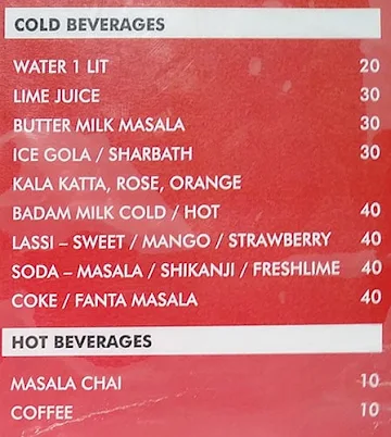 Mr. Meetharam menu 