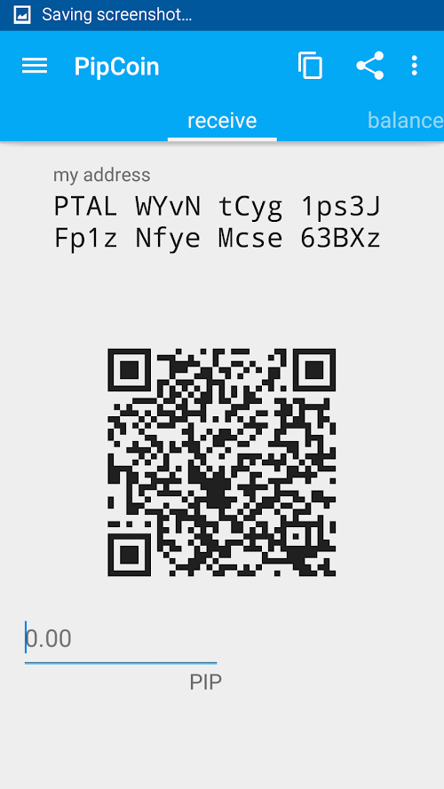 Android application Pipcoin Crypto Android Wallet. screenshort