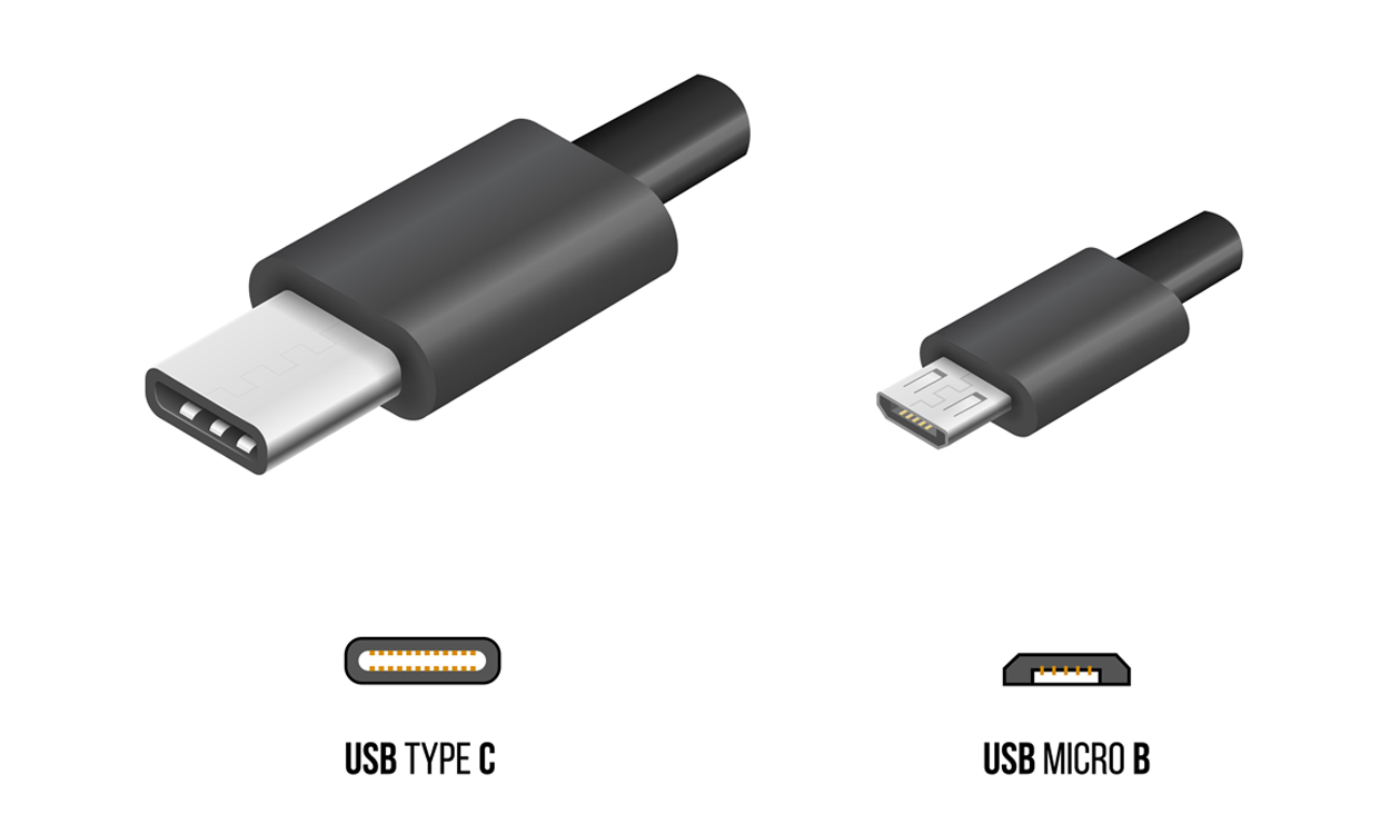 USB Type-C と Micro USB Type-B の端子と差し込み口