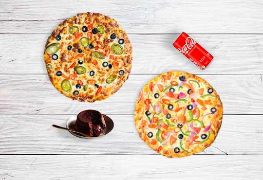 Any 2 Big 10" Pizzas [ Free DESSERT + Coke]