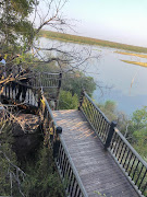 The collapsed wooden deck.