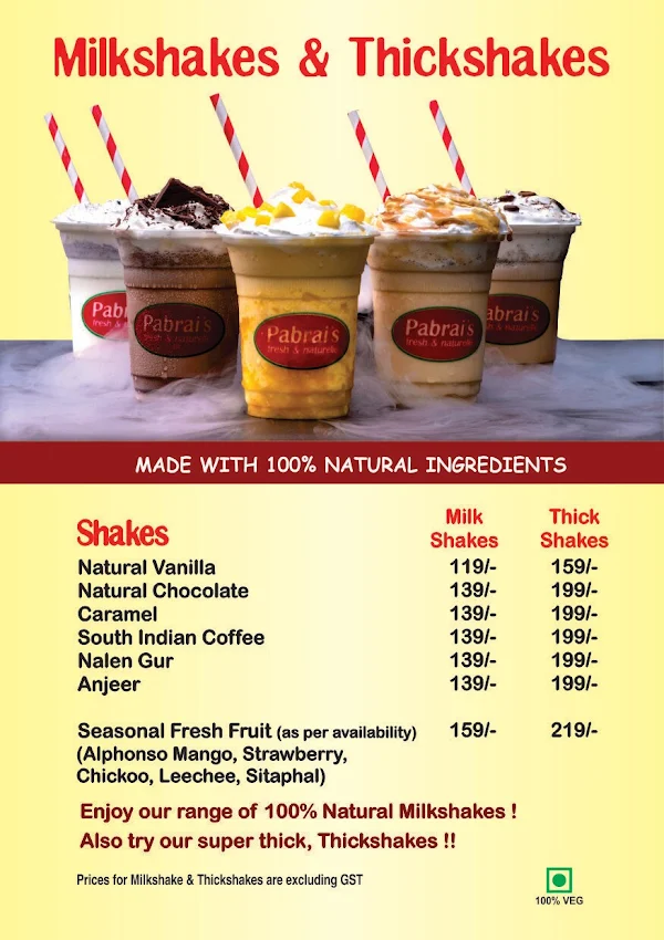 Pabrai's Fresh & Naturelle Ice Creams menu 