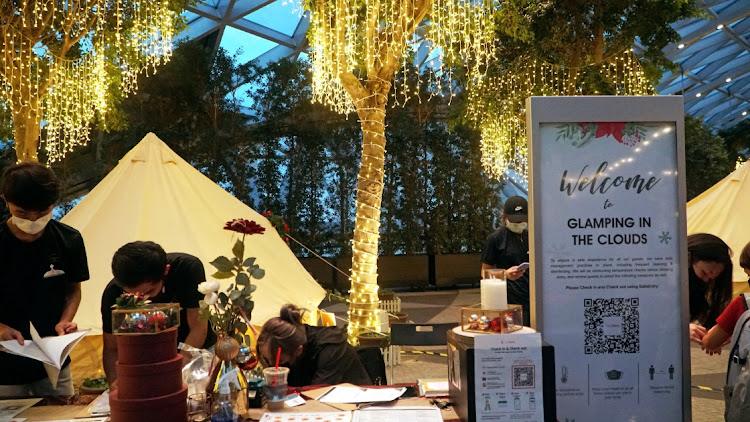 A general view of the check-in counter for indoor glamping at Changi Airport, Singapore December 21, 2020.