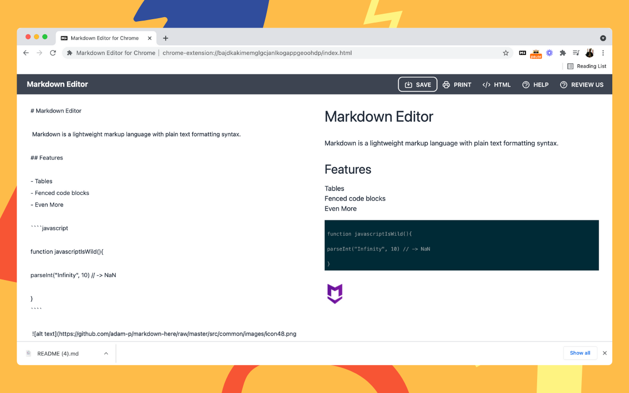 Markdown Editor for Chrome Preview image 3