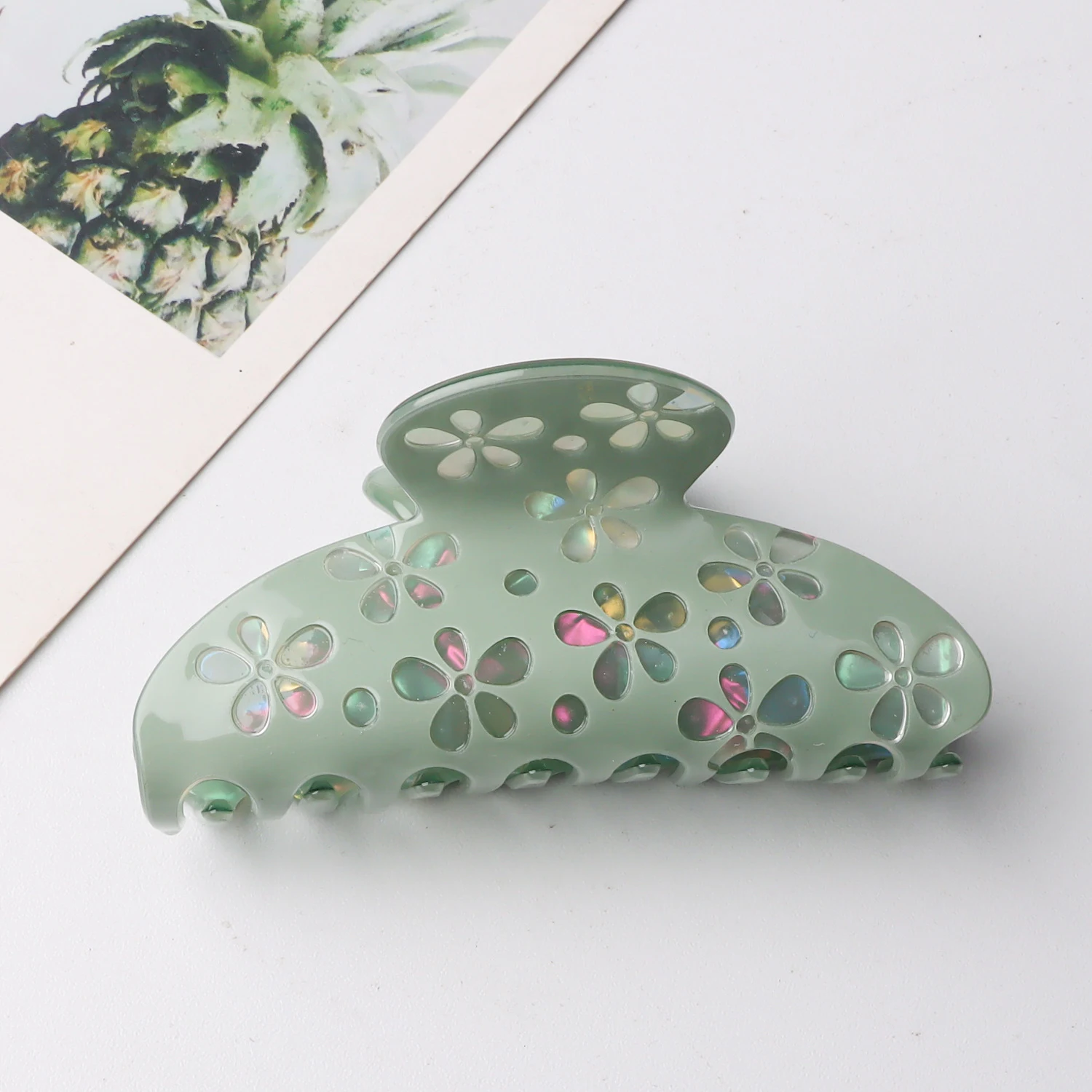 Presilha de cabelo com adorno de joia em PVC de 8cm, para penteados elegantes. Leve, durável e fácil de usar, adicione estilo ao seu visual.