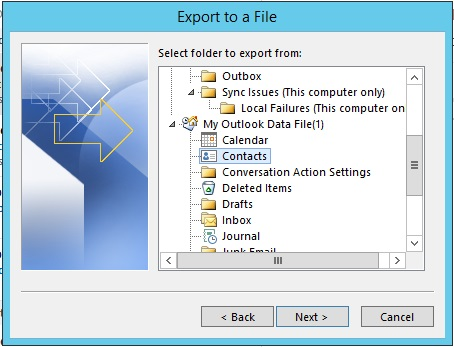 Export contacts from Outlook