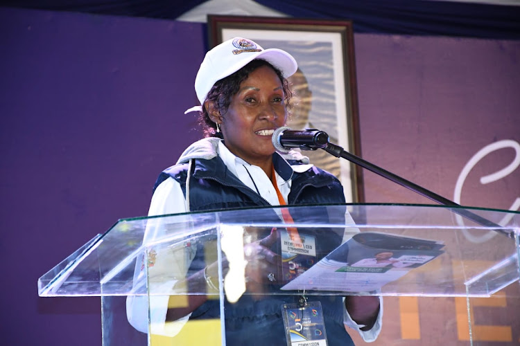 Teachers Service Commission CEO Nancy Macharia speaking during the World Teacher's Day celebrations in Nairobi on October 5, 2023.