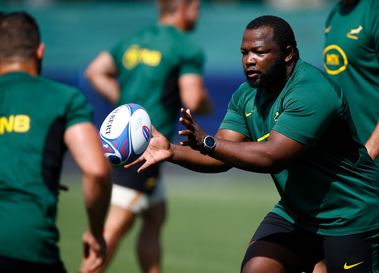 Prop Ox Nche during a Springbok training session in Toulon, France. The SABC has agreed on a deal with MultiChoice to broadcast 16 of the 2023 Rugby World Cup's 48 matches.