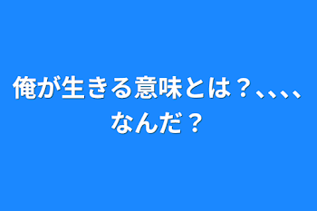 俺が生きる意味とは？､､､､なんだ？