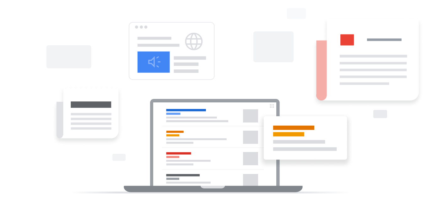 Illustration of multiple news sources being organized on a laptop screen