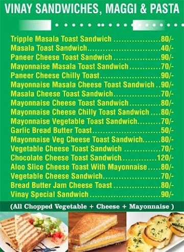 Vinay Sandwiches, Maggi & Pasta menu 