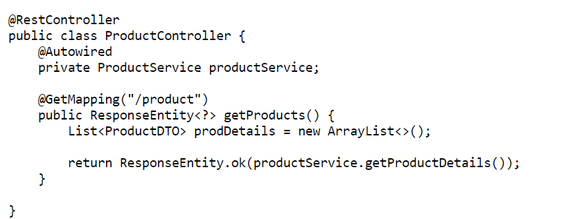 code to create a rest controller and translation of response