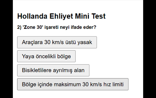 Hollanda Ehliyet Mini Test