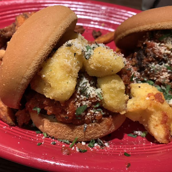 Meatball sandwich and sweet potato fries