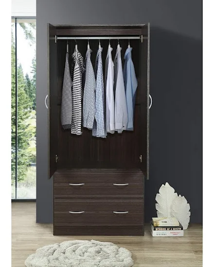 HODEDAH 2 Door Wood Wardrobe Bedroom Closet with Clothing... - 0