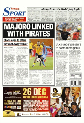 CHANGE OF HEART: Lehlohonolo Majoro has backed out of a move to SuperSport United at the eleventh hour. Inset: Sowetan breaking the news on December 18 Photos: Lefty Shivambu/Gallo Images