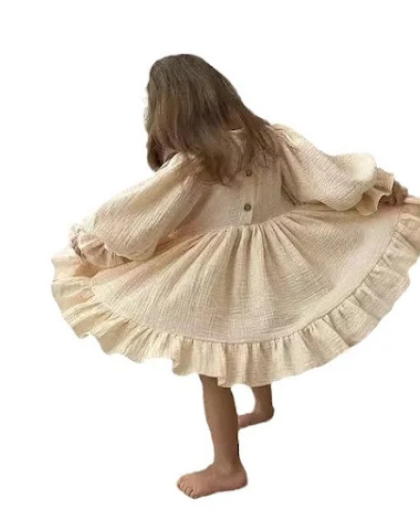 Girls' Linen Ruffle Hem Dress. Ligh - 1