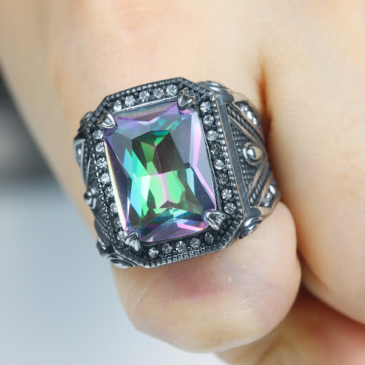 Title 6, Retro Personalized Colored Gemstone Mens Ring....