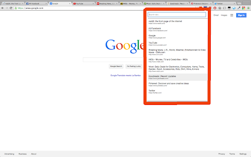 Tab Search chrome extension